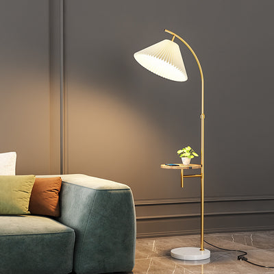 Modern Simplicity Pleated Fabric Iron Pole 1-Light Standing Floor Lamp For Living Room