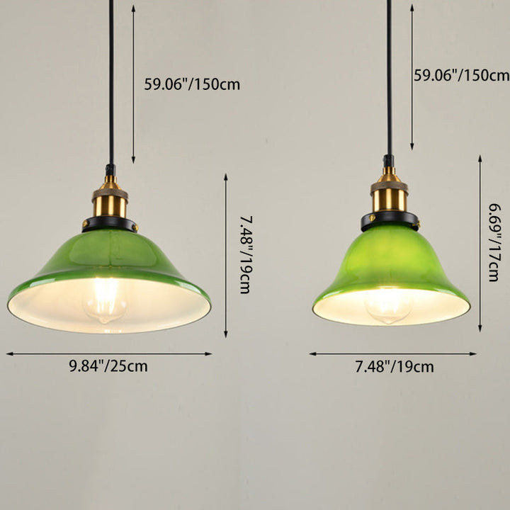 Pantalla de vidrio ahumado verde esmeralda retro contemporánea de 1 luz para lámpara colgante para comedor 