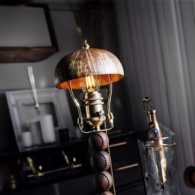 Traditional Vintage Coconut Shell Hardware Wood 1-Light Table Lamp For Bedroom