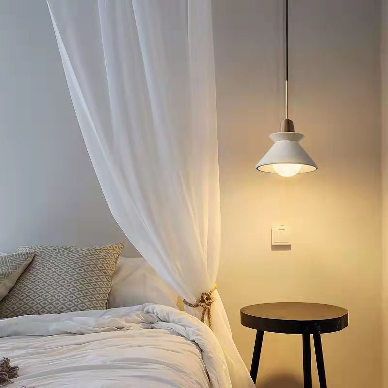 Zeitgenössische industrielle runde Kegel Hardware Glas Zement Holz 1-Licht Pendelleuchte für Wohnzimmer 