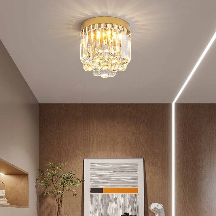 Modern Luxury Stainless Steel Dazzling Prismatic Crystal LED Flush Mount Ceiling Light For Hallway