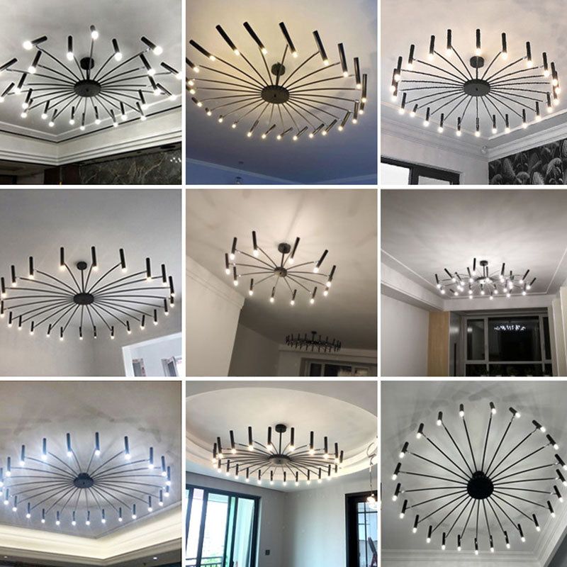 Zeitgenössischer skandinavischer runder radioaktiver Eisen-Aluminium 12/24-Licht-Kronleuchter für das Wohnzimmer 