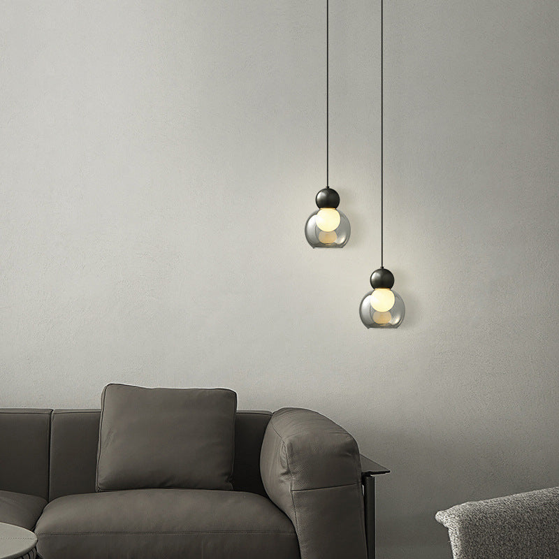 Zeitgenössische nordische runde Kugelzylinder-Kupferglas-1-Licht-Pendelleuchte für Wohnzimmer 