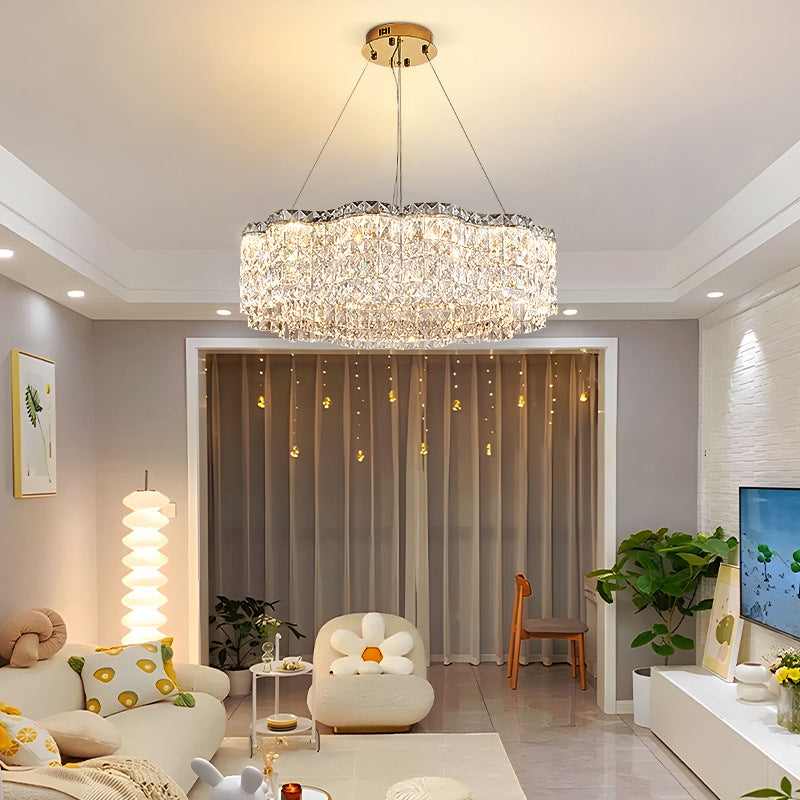 Moderne minimalistische Blume Edelstahl Kristall LED Kronleuchter für Wohnzimmer 
