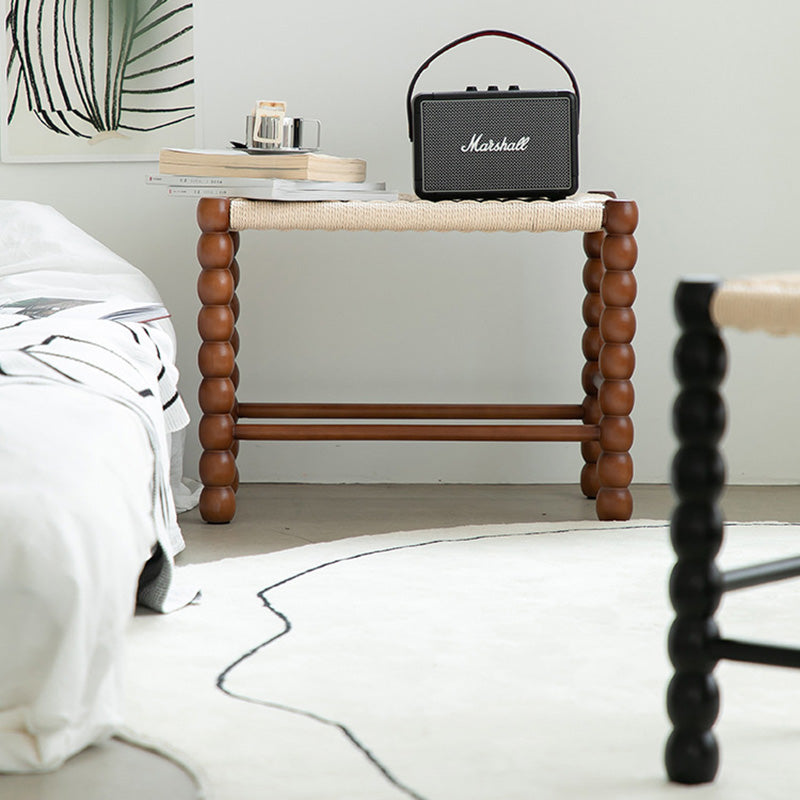 Tabouret rectangulaire traditionnel chinois en osier avec pieds en bois pour le salon 