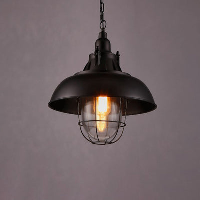 Lustre suspendu à 1 lumière en fer avec couvercle rond colonial traditionnel pour salon 