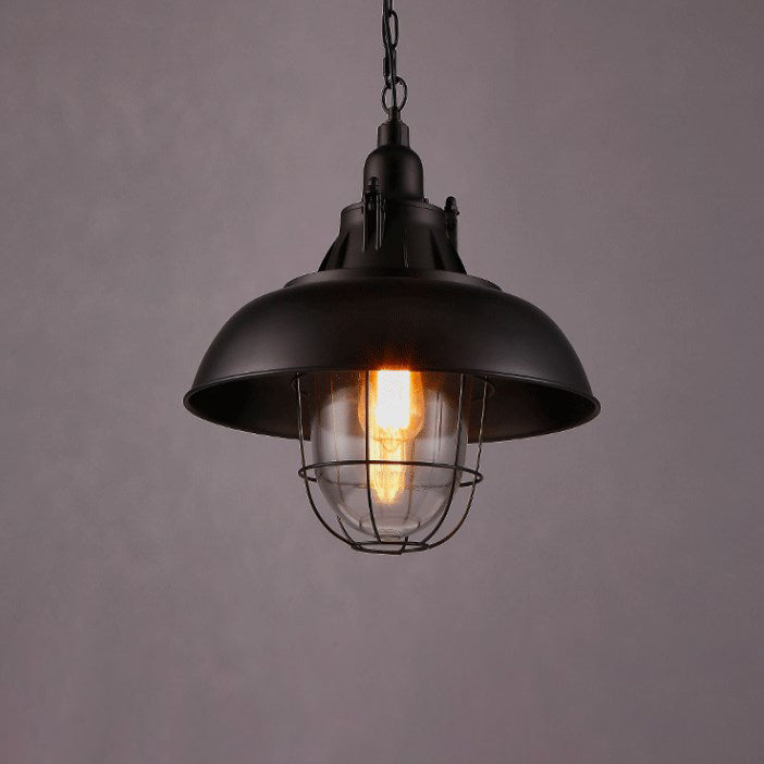 Lustre suspendu à 1 lumière en fer avec couvercle rond colonial traditionnel pour salon 
