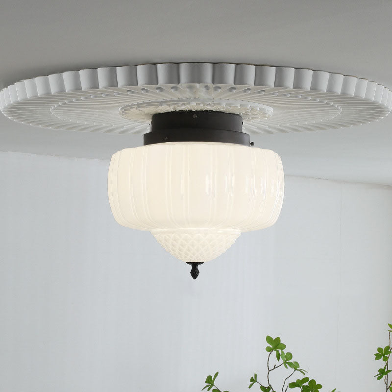 Moderne Art Deco Eisen Kürbis Glas Schirm 3-Licht Deckenleuchte für Wohnzimmer 