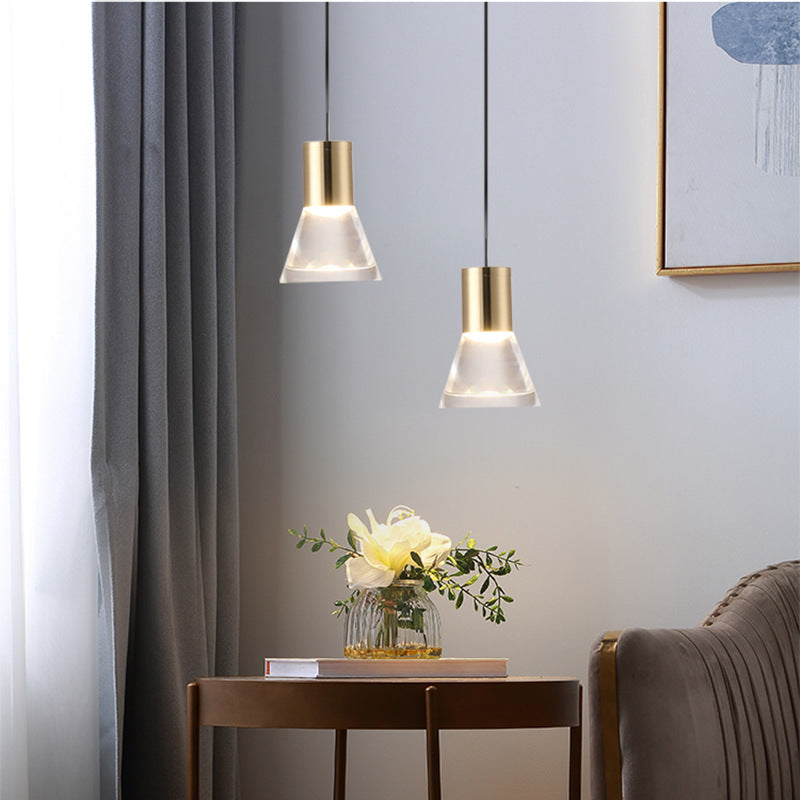 Lustre Suspendu LED Semi-Conique en Acrylique et Cuivre Complet Nordique Contemporain pour Chambre 