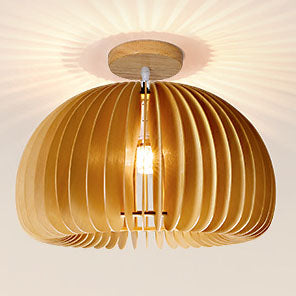 Contemporary Retro Wooden Pumpkin Shape 1-Light Semi-Flush Mount Ceiling Light For Bedroom