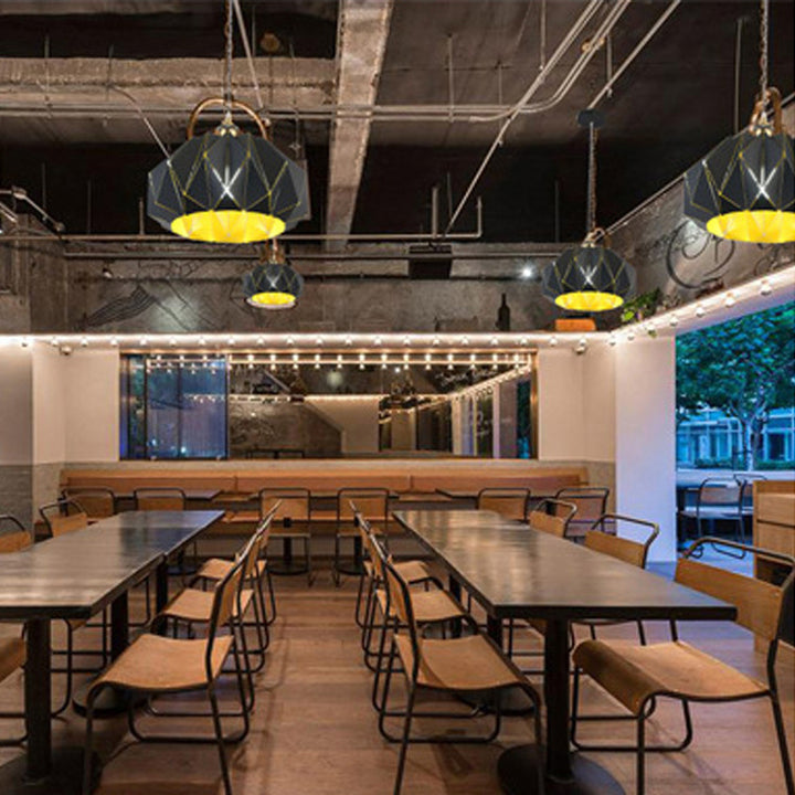Contemporary Industrial Iron Aluminum Hollow Diamond 1-Light Pendant Light For Dining Room