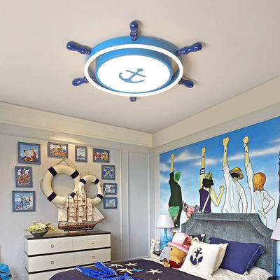 Modern Children's Pirate Ship Rudder Iron Acrylic LED Flush Mount Ceiling Light