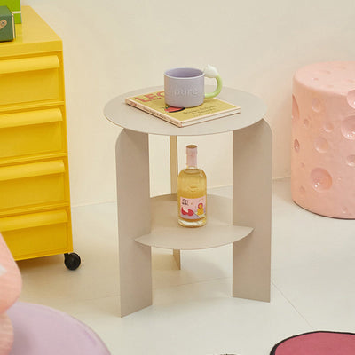 Mesa de café de hierro redonda minimalista moderna con 1 estante para sala de estar 