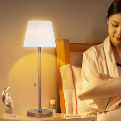 Modern Simplicity Fabric Aluminum Plastic Silica Cylinder LED Rechargeable Table Lamp For Bedside