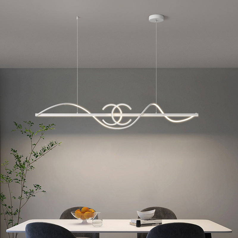 ثريات بإضاءة LED من الألومنيوم والحديد بتصميم شريط موجي حديث بسيط لغرفة الطعام 
