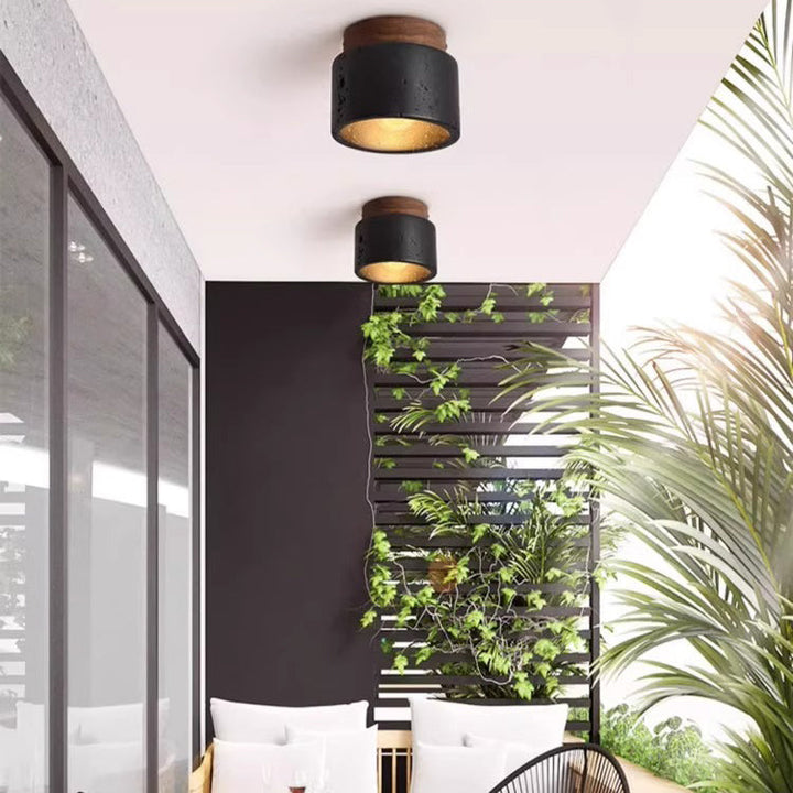 Plafonnier moderne minimaliste en pierre cylindrique avec 1 lumière pour chambre 