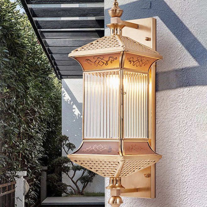 Lámpara de Aplique de Pared de 1/3 Luces con Marco de Acabado en Latón Industrial Contemporáneo y Pantalla de Vidrio para Patio Exterior 
