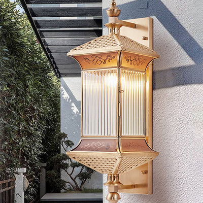 Contemporary Industrial Brass Finish Frame Glass Shade 1/3-Light Wall Sconce Lamp For Outdoor Patio