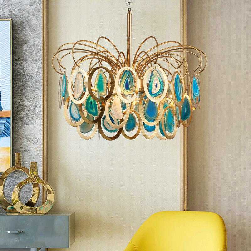 Bouquet contemporain scandinave en forme de rond en fer onyx sable or 5/8 lumière lustre pour salon 