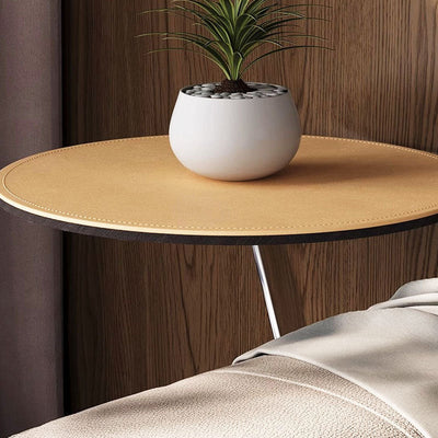 Modern Minimalist Round Saddle Leather Steel End Table For Living Room