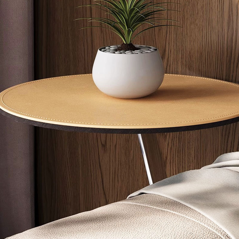 Modern Minimalist Round Saddle Leather Steel End Table For Living Room