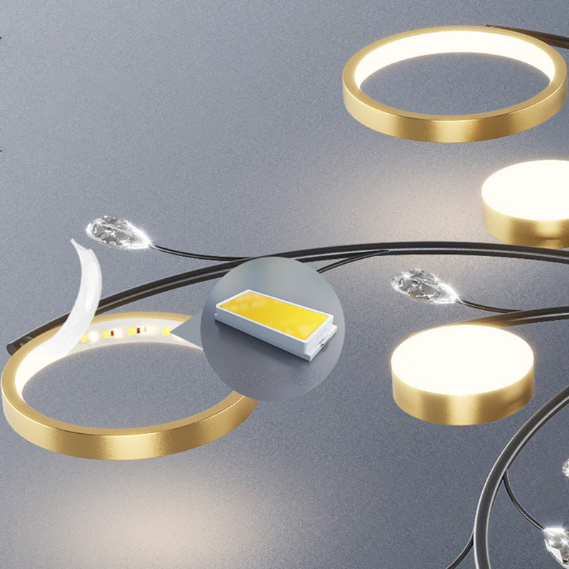 Moderne Luxus-Zweig Runde Hardware Eisen Acryl Kristall Silikon LED Semi-Flush Mount Deckenleuchte für Wohnzimmer 