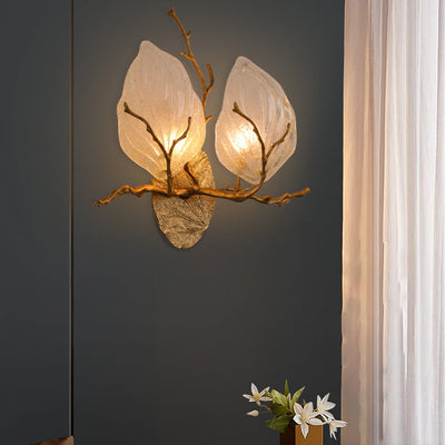 Zeitgenössische kreative Kupferglas Leave Branch 1/2 Licht Wandleuchte Lampe für Wohnzimmer 