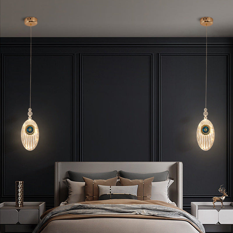 Moderne Luxus Oval Shell Aluminium Acryl LED Pendelleuchte für Schlafzimmer 