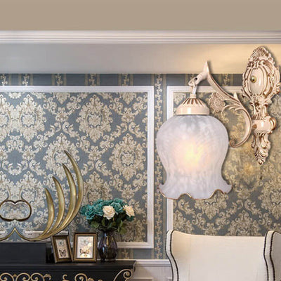 Aplique de pared de lujo ligero europeo de cobre completo con pantalla de flores 1/2 luces 