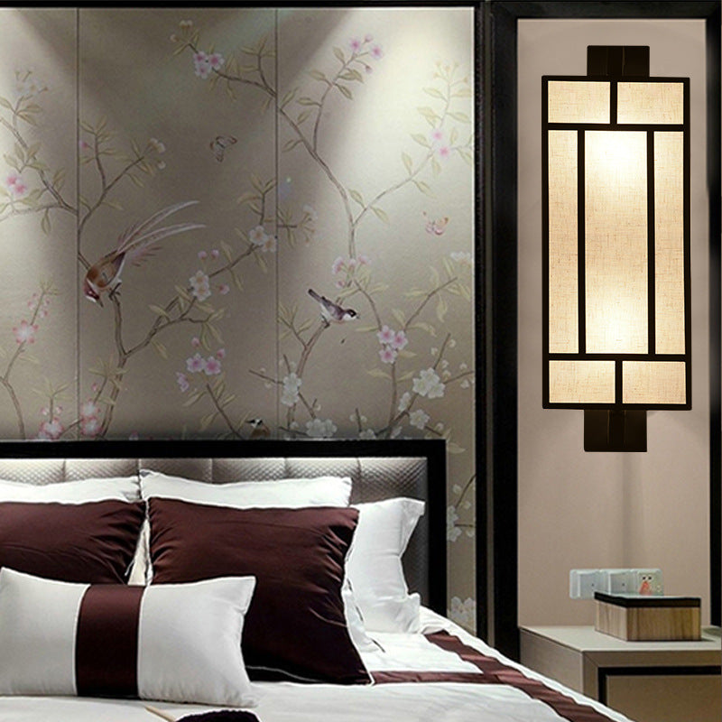 Lámpara Aplique de Pared de 1 Luz de Hierro con Pantalla de Tela Rectangular Retro Contemporánea para Comedor 