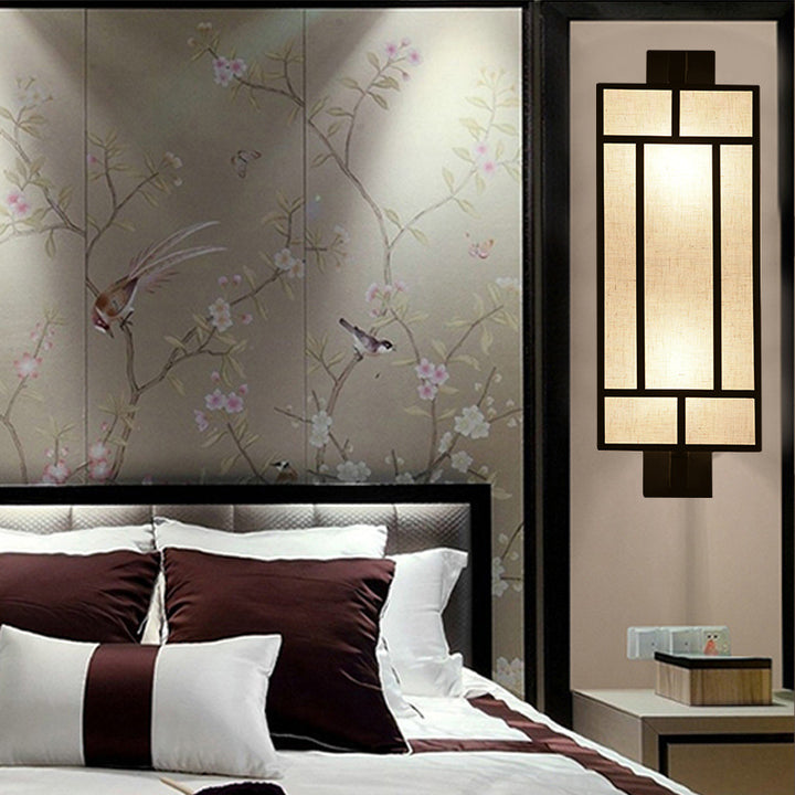 Lámpara Aplique de Pared de 1 Luz de Hierro con Pantalla de Tela Rectangular Retro Contemporánea para Comedor 