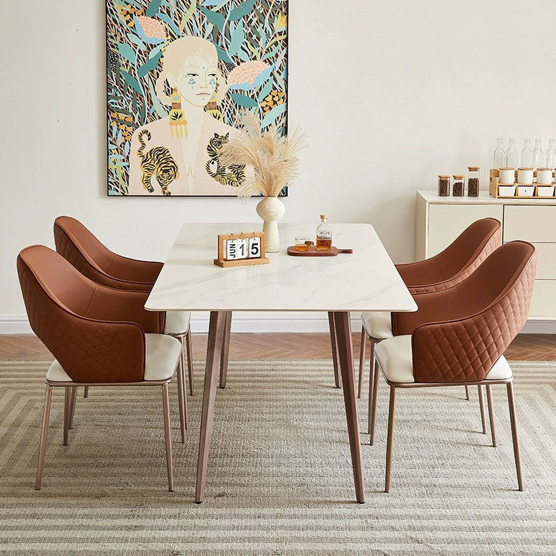 Contemporary Scandinavian Square Microfiber Leather Stainless Steel Dining Chair Backrest Armrest For Dining Room