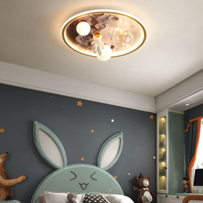 Children Creative Cartoon Astronaut Moon Acrylic LED Kids Flush Mount Ceiling Light