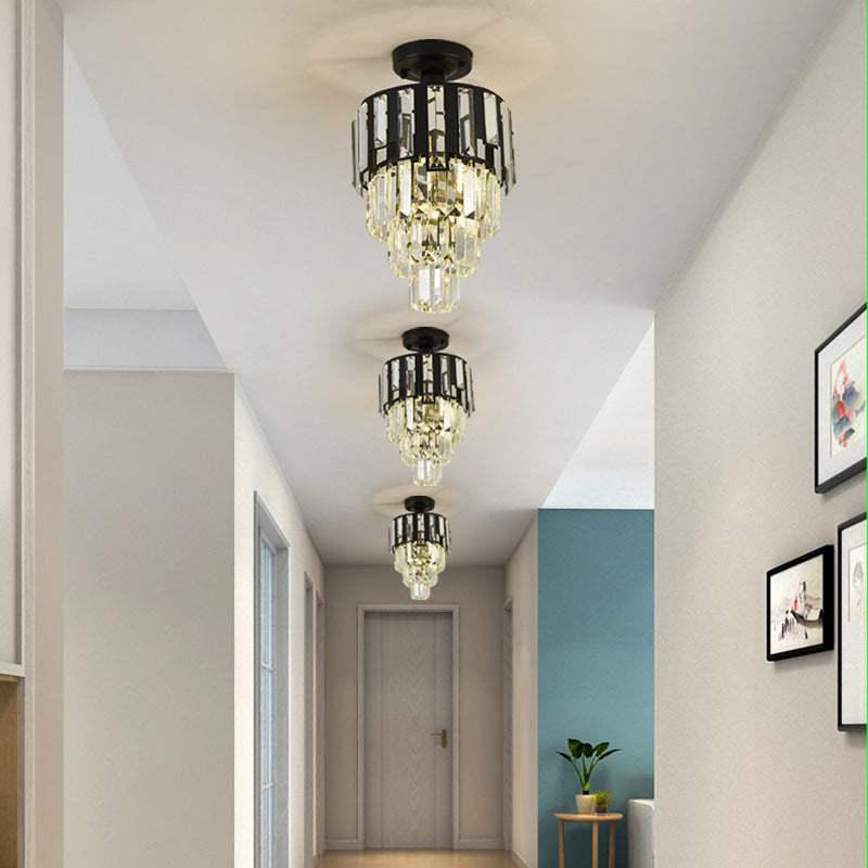 Luz de Techo Semi-Empotrada de 1 Luz de Cristal de Hierro Cilíndrico Moderno de Lujo para Pasillo 