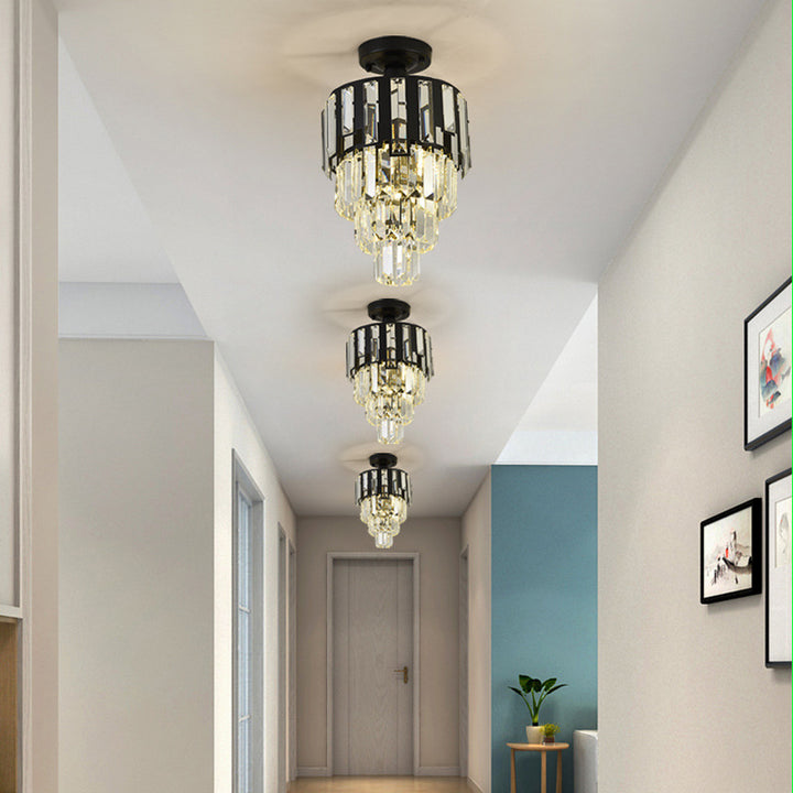 Luz de Techo Semi-Empotrada de 1 Luz de Cristal de Hierro Cilíndrico Moderno de Lujo para Pasillo 