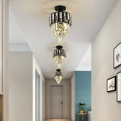 Modern Luxury Cylinder Iron Crystal 1-Light Semi-Flush Mount Ceiling Light For Hallway