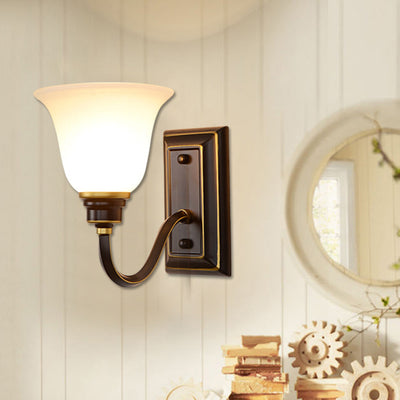 Applique murale en fer à 1 lumière avec abat-jour en verre floral rustique traditionnel pour chambre 