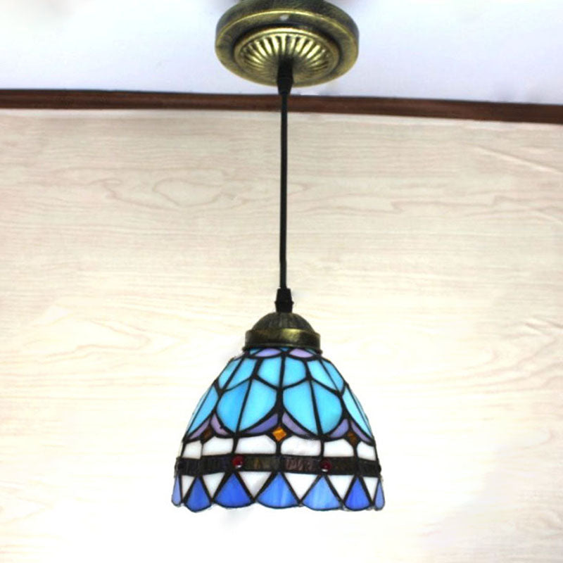 Traditional Tiffany Cone Iron Stained Glass 1-Light Pendant Light For Living Room