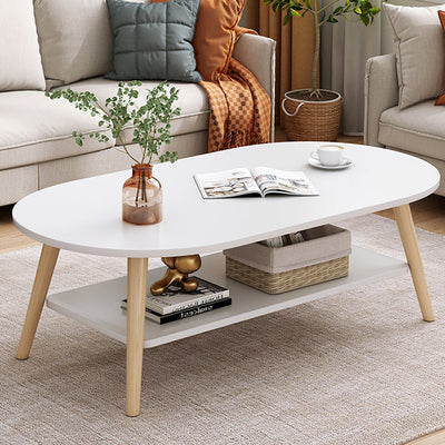 Mesa Auxiliar Moderna Minimalista de Madera Maciza con Forma de Rectángulo Redondeado de 2 Niveles Para Sala de Estar 