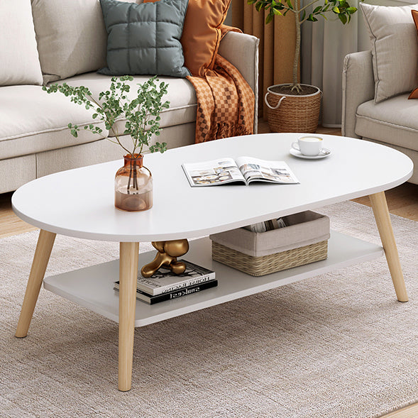 Mesa Auxiliar Moderna Minimalista de Madera Maciza con Forma de Rectángulo Redondeado de 2 Niveles Para Sala de Estar 