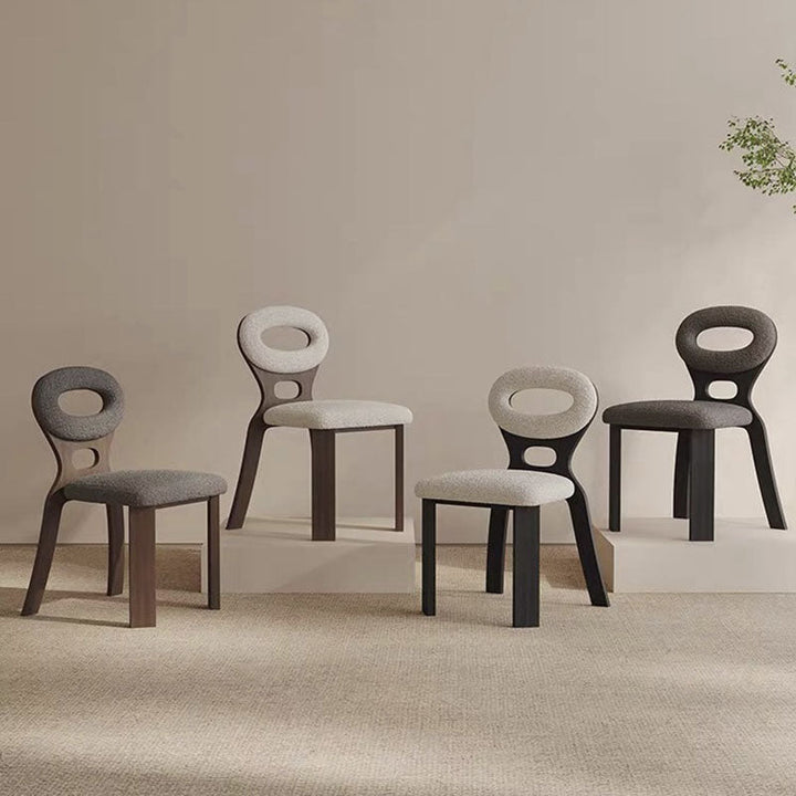 Contemporary Nordic Oval Hollowed Out Sherpa Fabric Rubberwood Dining Chair Backrest For Dining Room
