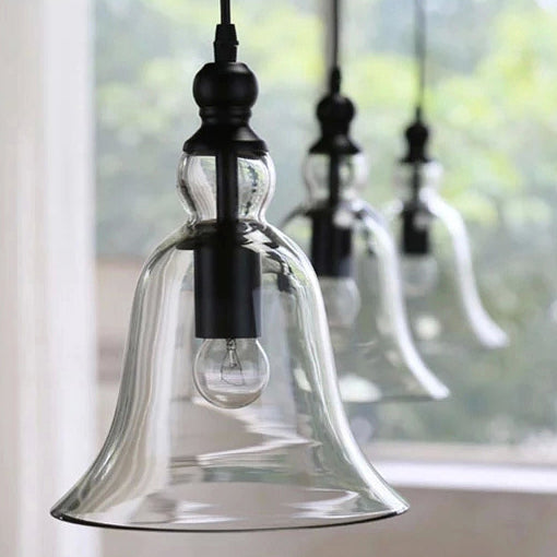 Zeitgenössische kreative Glocken Eisen Glas 1-Licht Pendelleuchte für Wohnzimmer 