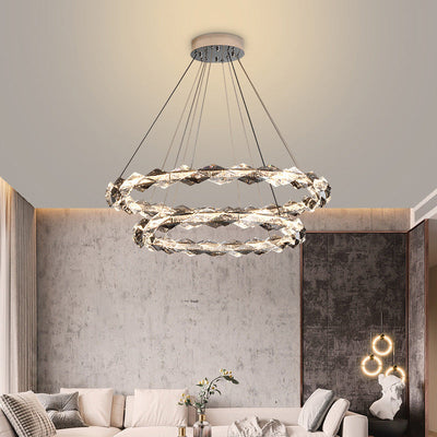 Moderner minimalistischer runder LED-Kronleuchter aus Kristalleisen für Wohnzimmer 