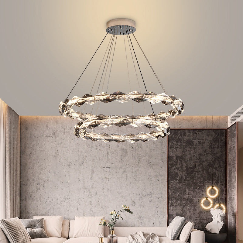 Moderner minimalistischer runder LED-Kronleuchter aus Kristalleisen für Wohnzimmer 