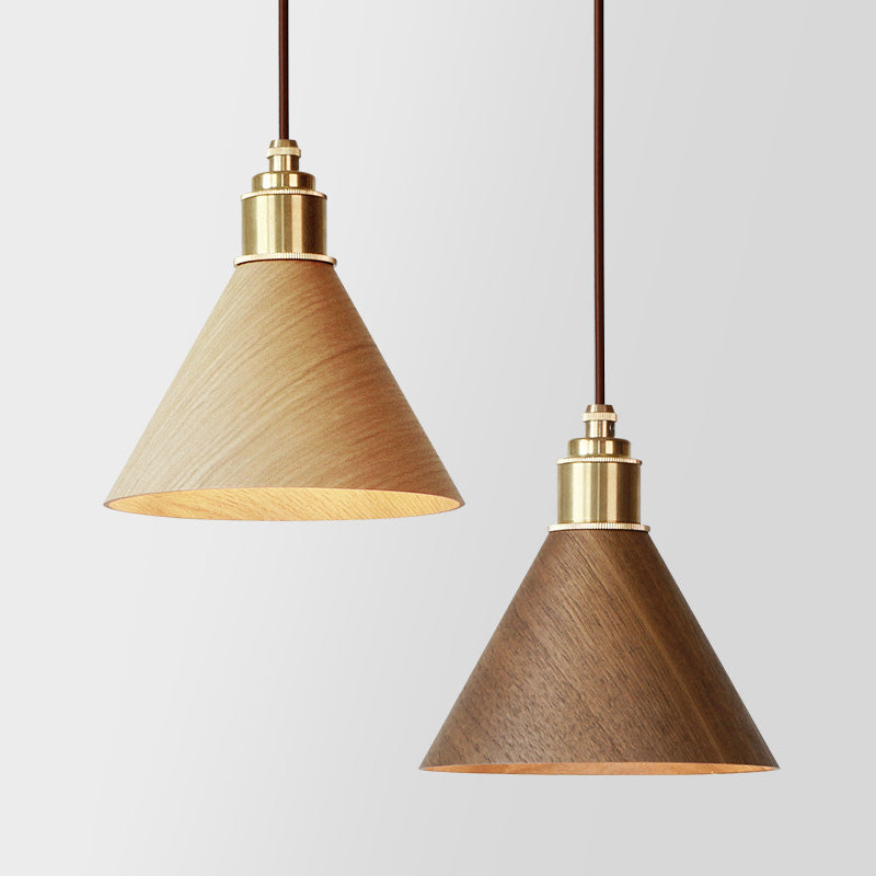 Modern Minimalist Solid Wood Cone Copper 1-Light Pendant Light For Living Room