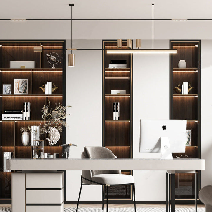 Lustre moderne minimaliste avec monogramme, cylindre long en acrylique et cuivre à 5 lumières pour salon 