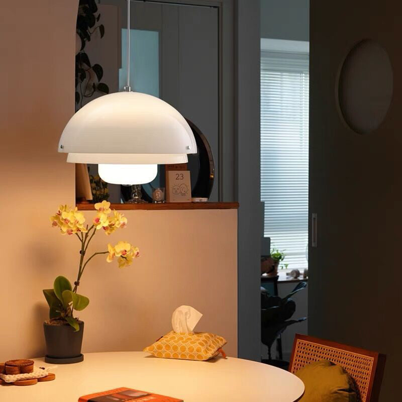 Zeitgenössische nordische runde Kuppel Eisen Glas Acryl 1-Licht Pendelleuchte für Wohnzimmer 