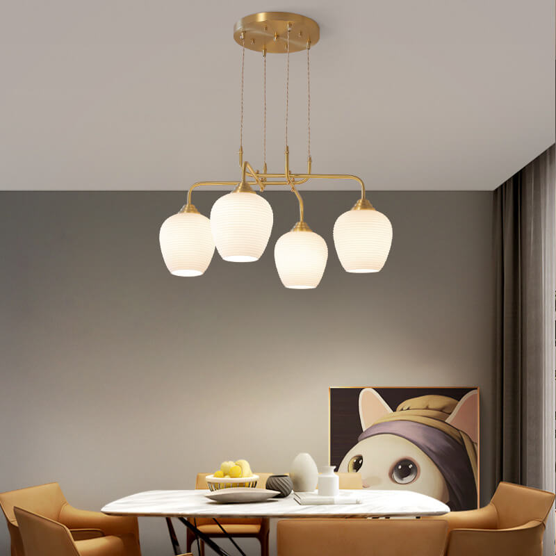 Moderno candelabro redondo de transición de latón con vidrio de 4 luces para sala de estar 