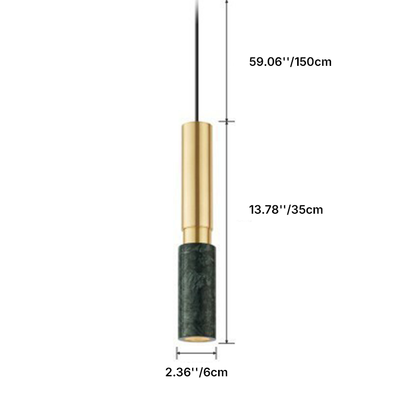 Lámpara colgante individual moderna de lujo con 1 luz, de metal con empalme de mármol cilíndrico, para sala de estar 