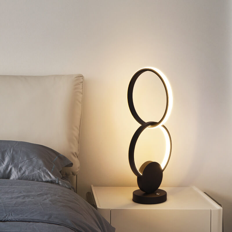 Lámpara de Mesa LED de Base de Hierro Interconectada de Anillos Dobles Acrílicos de Simplicidad Moderna 